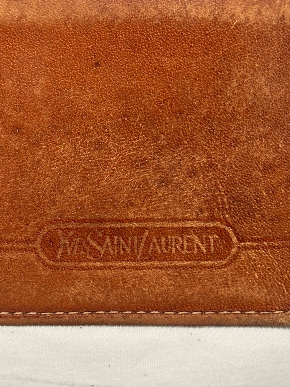 Yves Saint Laurent Vintage Trifold - Tan Embossed Leather Men's Wallet